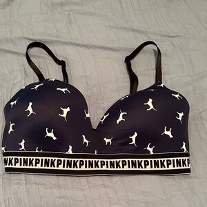 PINK Victoria's Secret Navy Blue and White Logo Bra 36c cute dog logo